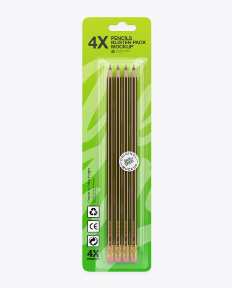 Blister Pack with 4 Pencils Mockup