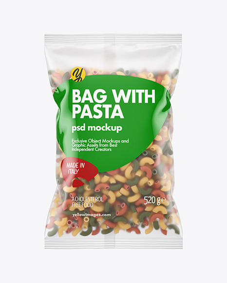 Matte Plastic Bag With Tricolor Chifferini Pasta Mockup