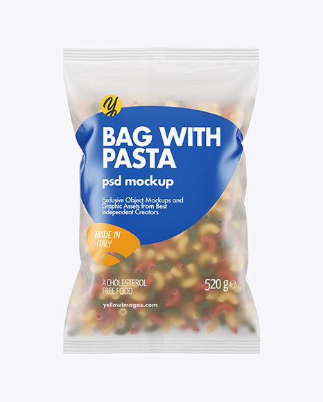 Frosted Plastic Bag With Tricolor Chifferini Pasta Mockup
