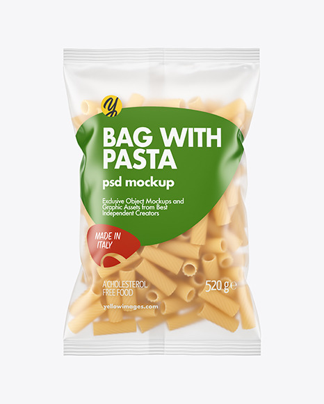 Matte Plastic Bag With Tortiglioni Pasta Mockup
