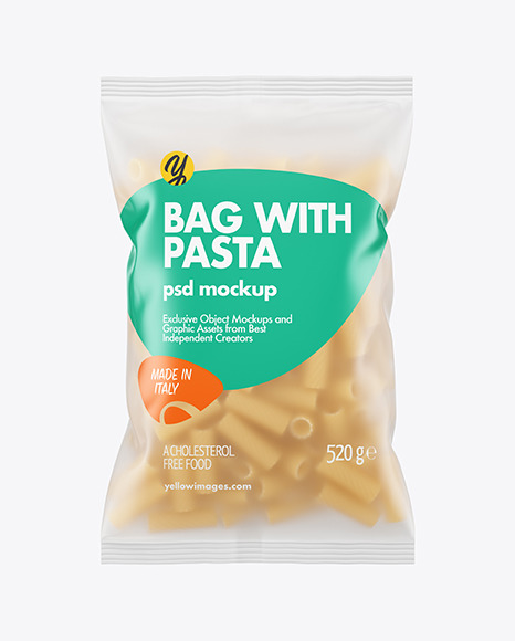 Frosted Plastic Bag With Tortiglioni Pasta Mockup