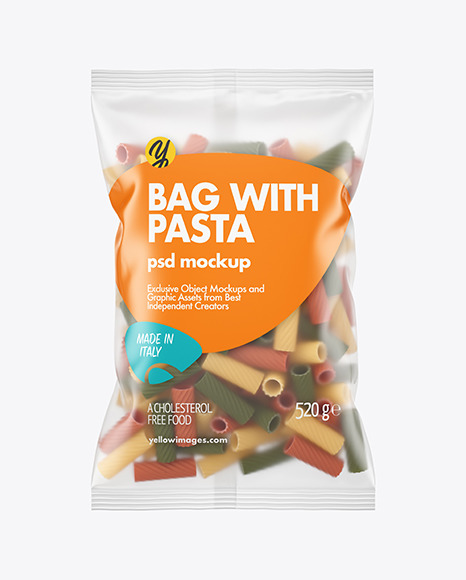 Matte Plastic Bag With Tricolor Tortiglioni Pasta Mockup