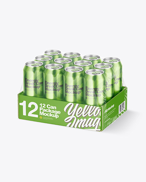 Transparent Pack with 12 Metallic Cans Mockup