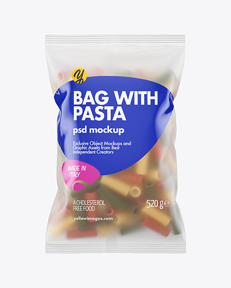 Frosted Plastic Bag With Tricolor Tortiglioni Pasta Mockup