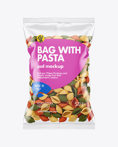 Plastic Bag With Tricolor Conchiglie Pasta Mockup
