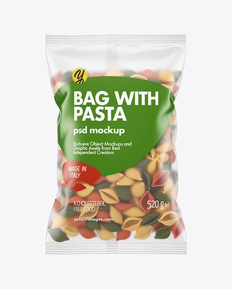 Matte Plastic Bag With Tricolor Conchiglie Pasta Mockup