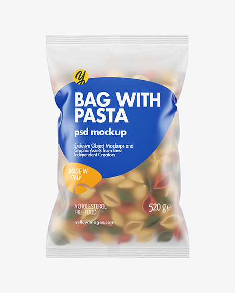 Frosted Plastic Bag With Tricolor Conchiglie Pasta Mockup