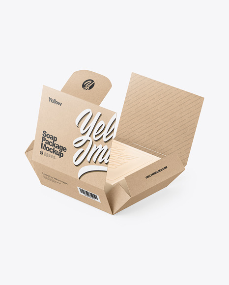 Opened Soap Bar Kraft Paper Packaging Box Mockup