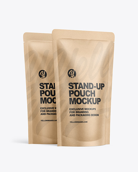 Two Kraft Paper Stand-up Pouches Mockup