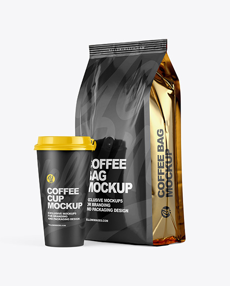 Glossy Bag with Coffee Cup Mockup