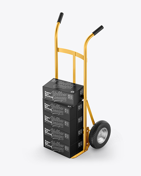 Metallic Hand Truck With Boxes Mockup