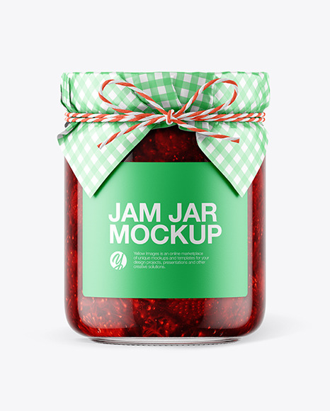 Glass Strawberry Jam Jar with Paper Cap Mockup