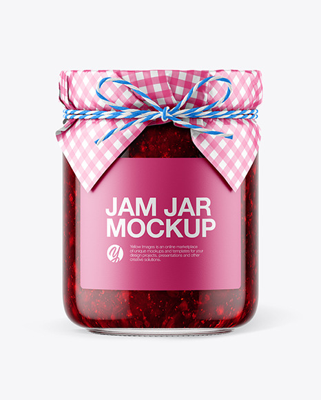 Glass Cranberry Jam Jar with Paper Cap Mockup