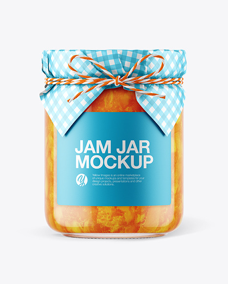 Glass Apricot Jam Jar with Paper Cap Mockup