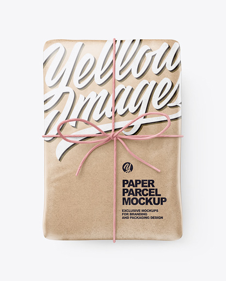 Kraft Paper Parcel With Row Bow Mockup - Top View