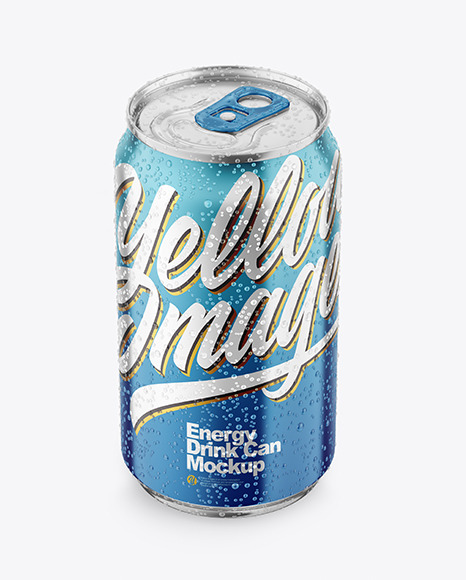 Metallic Drink Can With Condensation Mockup