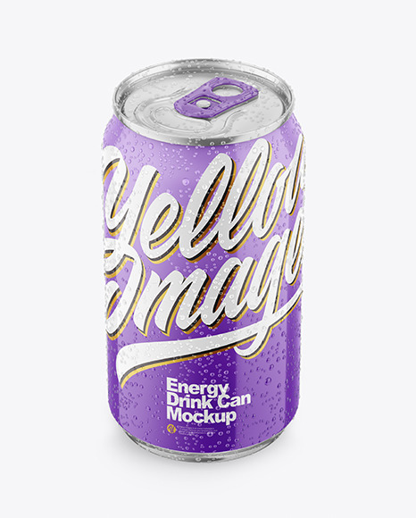 Metallic Drink Can With Glossy Finish And Condensation Mockup