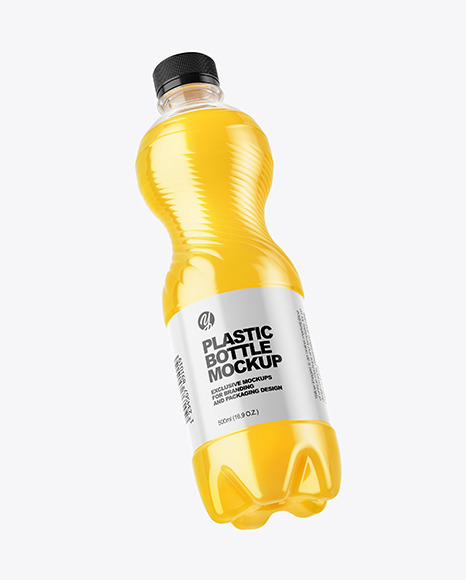 PET Bottle with Orange Drink Mockup
