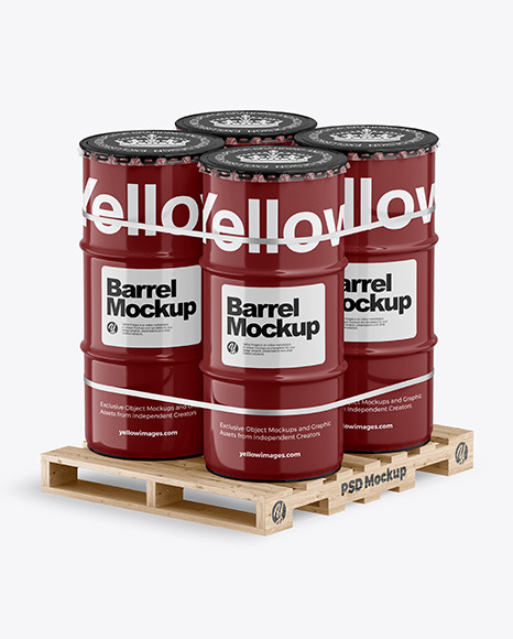 4 Barrels & Wooden Pallet Mockup