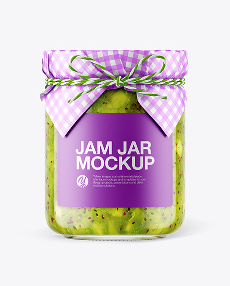 Glass Kiwi Jam Jar with Paper Cap Mockup