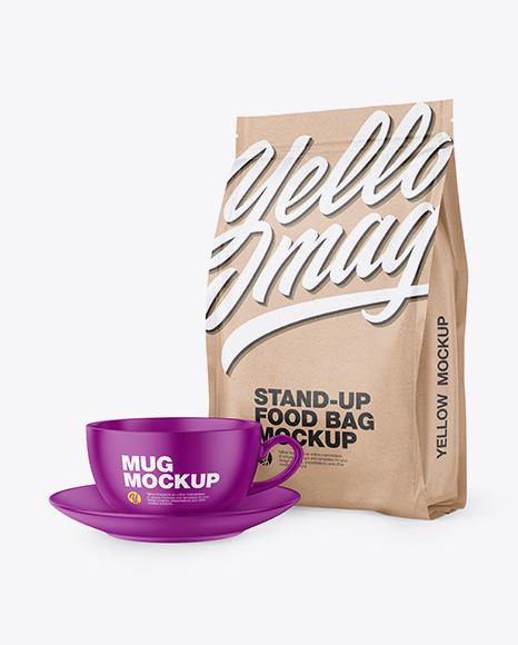 Kraft Stand-Up Bag with Matte Coffee Mug Mockup