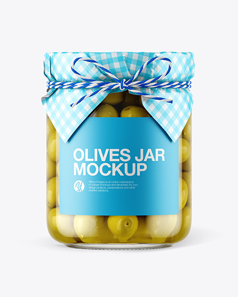 Glass Green Olives Jar with Paper Cap Mockup