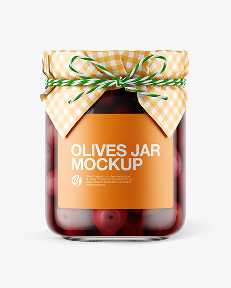 Glass Kalamata Olives Jar with Paper Cap Mockup
