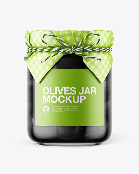 Glass Black Olives Jar with Paper Cap Mockup