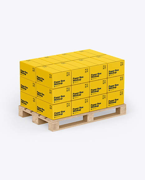 Wooden Pallet With Paper Boxes Mockup