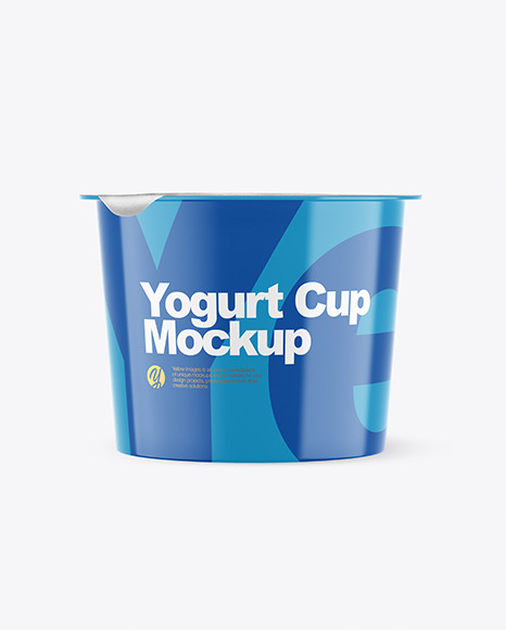 Glossy Plastic Yogurt Cup With Foil Lid Mockup - Front View