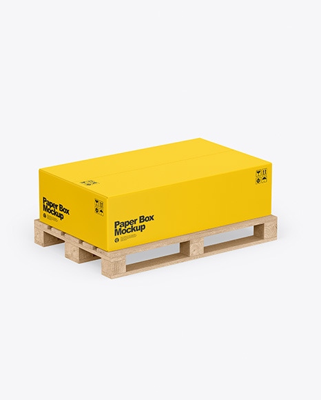 Wooden Pallet With Paper Box Mockup