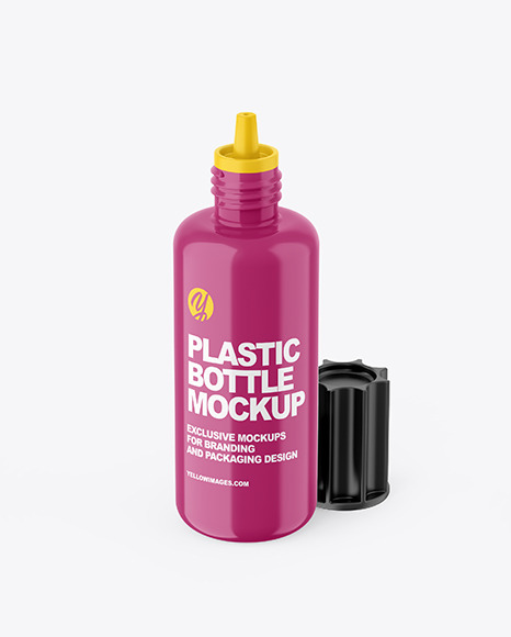 Opened Glossy Plastic Bottle Mockup