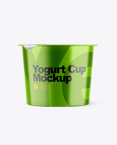 Metallic Yogurt Cup With Foil Lid Mockup - Front View