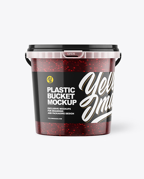 Plastic Bucket with Raspberry Jam Mockup
