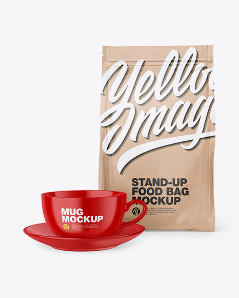 Kraft Stand-Up Bag with Coffee Mug Mockup