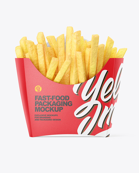 Matte Paper Small Size French Fries Packaging Mockup  - Front View