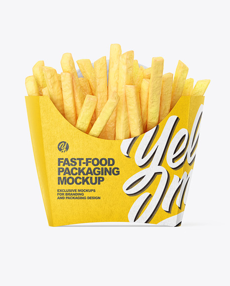 Kraft Paper Small Size French Fries Packaging Mockup  - Front View