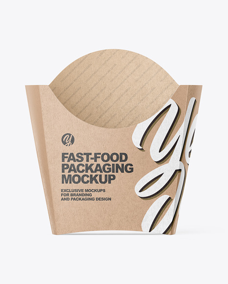 Kraft Paper French Fries Medium Size Packaging Mockup  - Front View