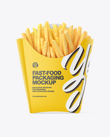Matte Paper Large Size French Fries Packaging Mockup - Front View