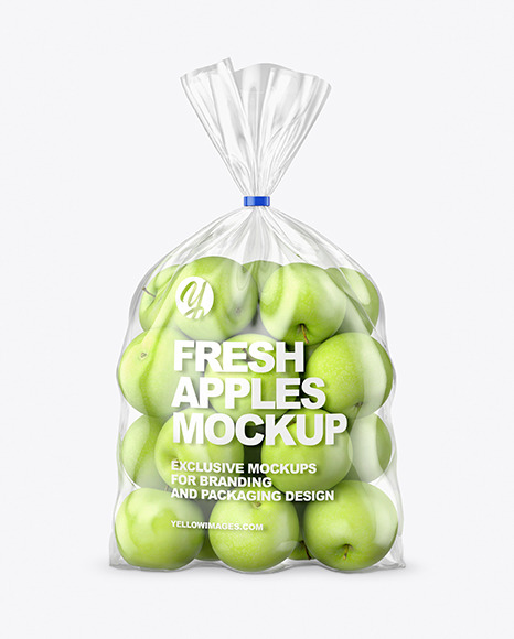 Plastic Bag with Green Apples Mockup