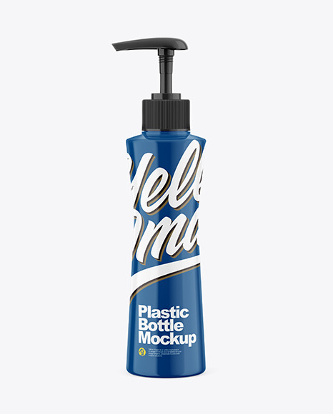 Glossy Plastic Cosmetic Bottle With Pump Mockup