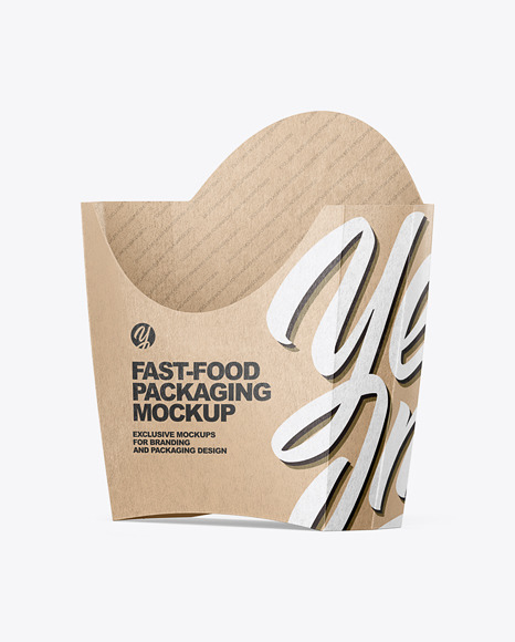 Kraft Paper French Fries Small Size Packaging Mockup - Half Side View