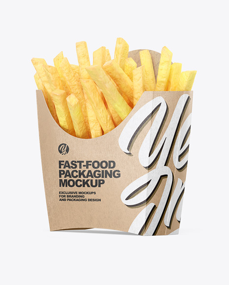 Kraft Paper Small Size French Fries Packaging Mockup - Half Side View