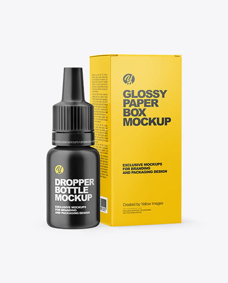 Matte Dropper Bottle with Glossy Paper Box Mockup