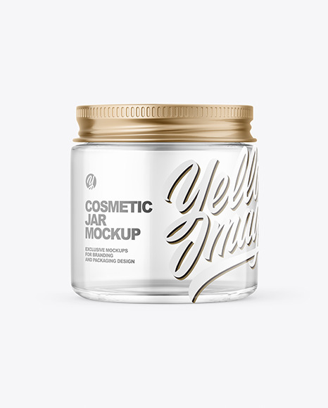 Clear Glass Cosmetic Jar with Metallic Cap Mockup