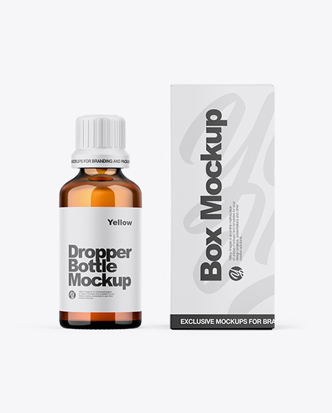 Paper Box W/ Amber Bottle Mockup