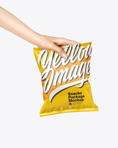 Glossy Snack Package in a Hand Mockup