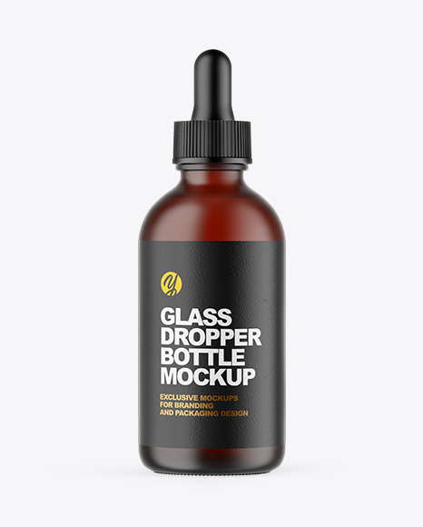 Frosted Dark Amber Glass Dropper Bottle Mockup