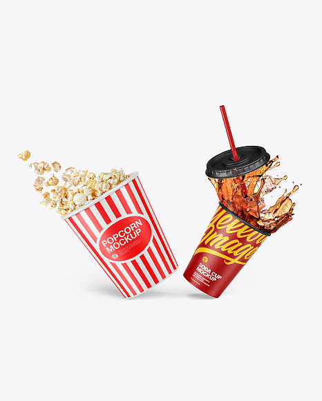 Cup Popcorn And Drink Mockup