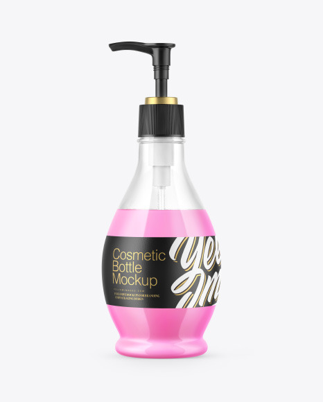 Color Cosmetic Bottle with Pump Mockup